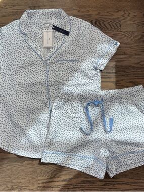Petite Plume Light Blue Heart-Print shortie Pajama Set NWT